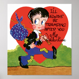 Vintage Cute Valentine's Day, Hobo Boy Heart Poster