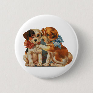 Vintage Cute Valentine's Puppy Love, Two Dog Mutts 6 Cm Round Badge