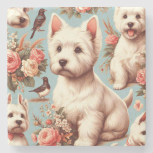 Vintage Cute West Highland White Terrier Stone Coaster