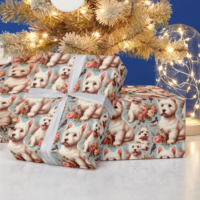 Vintage Cute West Highland White Terrier Wrapping Paper (Holidays)