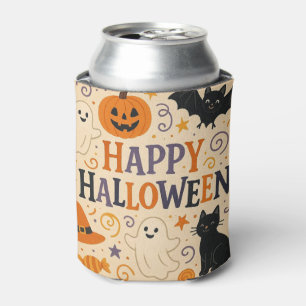 Vintage, cute whimsical Happy Halloween Can Cooler