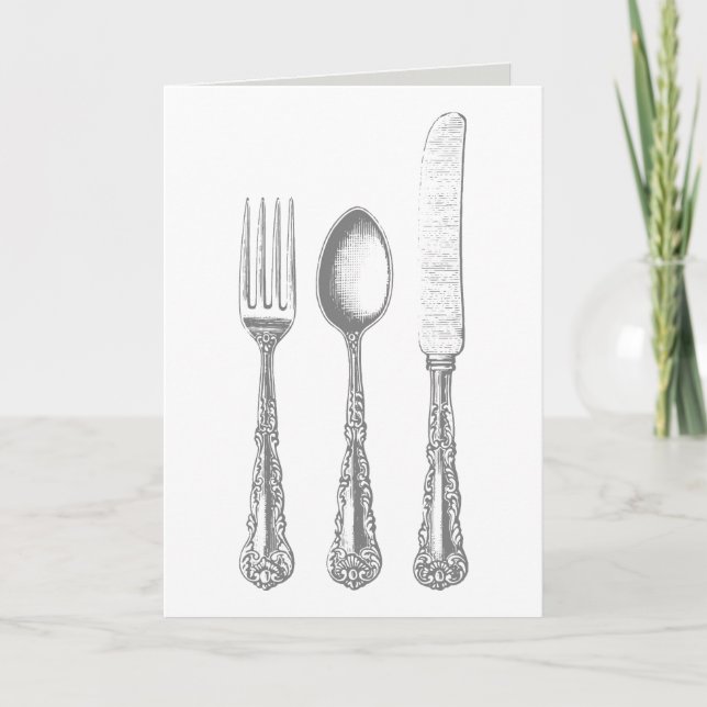 Vintage Cutlery Fork, Knife, Spoon Greeting Card (Front)