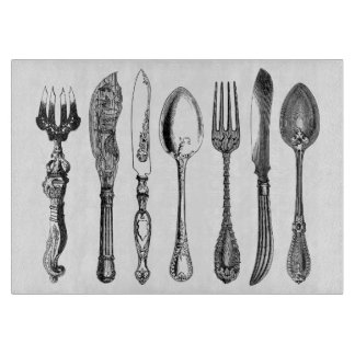 Vintage Cutlery Line Art Knives and Forks Cutting Board