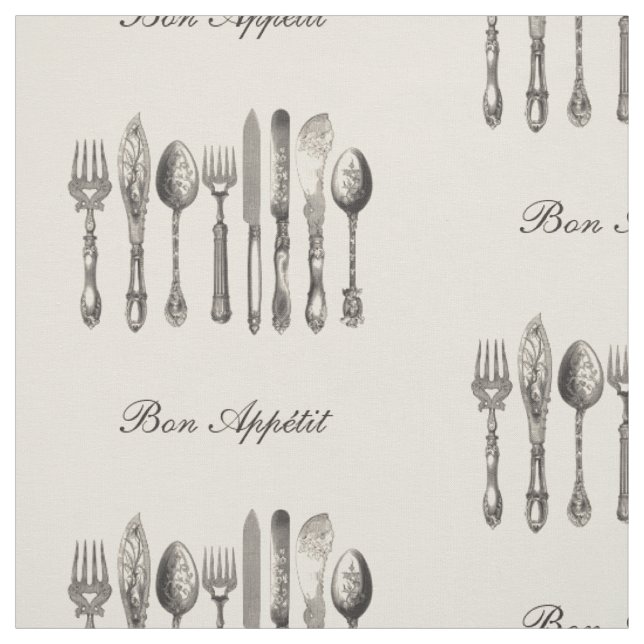 Vintage Cutlery Old Fashioned Print Personalised Fabric (Swatch)