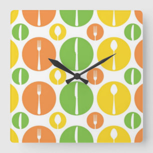 Vintage Cutlery Pattern Square Wall Clock