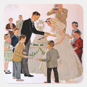 Vintage Cutting the Cake Square Sticker