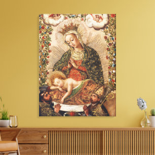 Vintage Cuzco School Virgin Adoring Christ Child Canvas Print