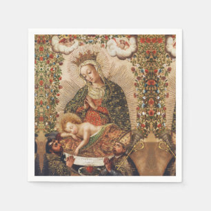 Vintage Cuzco School Virgin Adoring Christ Child Napkin