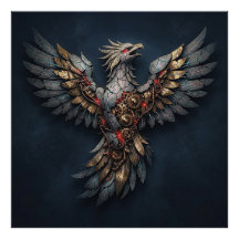 Vintage Cyber-Phoenix:Aged Gold & Neon Mythic Bird