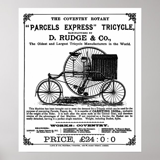 Vintage Cycle:   Coventry Rotary  Tricycle Poster (Front)
