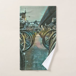 Vintage cycling artwork hand towel