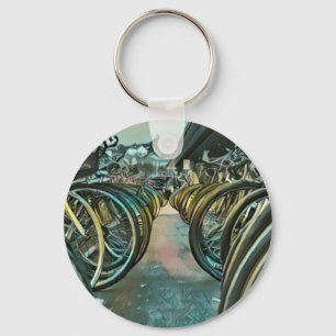Vintage cycling artwork key ring