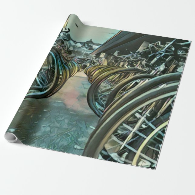 Vintage cycling artwork wrapping paper (Unrolled)