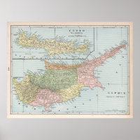 Vintage Cyprus and Crete Map (1901)