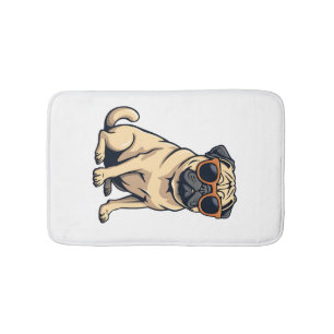 Vintage Dabbing Pug with Sunglasses Funny Dog Vect Bath Mat