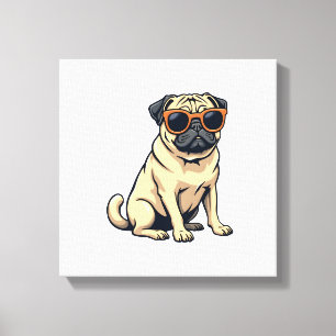 Vintage Dabbing Pug with Sunglasses Funny Dog Vect Canvas Print
