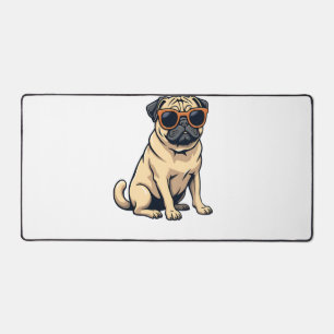 Vintage Dabbing Pug with Sunglasses Funny Dog Vect Desk Mat