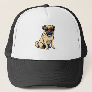 Vintage Dabbing Pug with Sunglasses Funny Dog Vect Trucker Hat