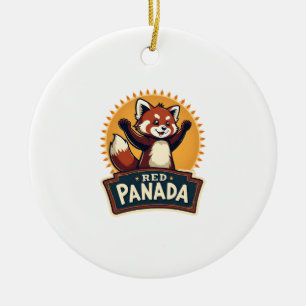 Vintage Dabbing Red Panda Retro Animal Graphic 2 Ceramic Tree Decoration