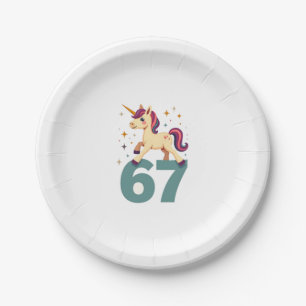 Vintage Dabbing Unicorn 67 Rainbow Birthday Vector Paper Plate