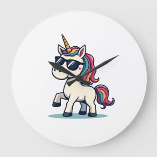 Vintage Dabbing Unicorn Rainbow Cartoon Vector Des Large Clock