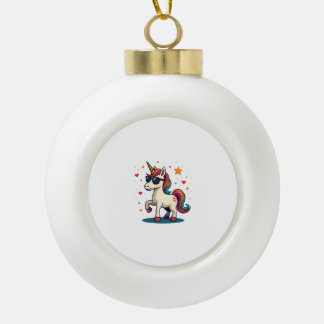 Vintage Dabbing Unicorn Rainbow Sunglasses Retro C Ceramic Ball Christmas Ornament