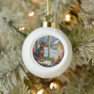Vintage Dachshund by Cosy Christmas Window Ceramic Ball Christmas Ornament