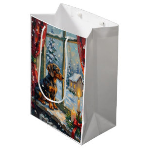 Vintage Dachshund by Cosy Christmas Window Medium Gift Bag