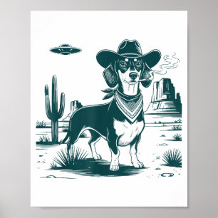 Vintage Dachshund Cowboys Ufo Western Funny Dog T- Poster