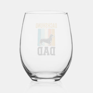 Vintage Dachshund Dad Dog Lover Vector Design_1 Stemless Wine Glass