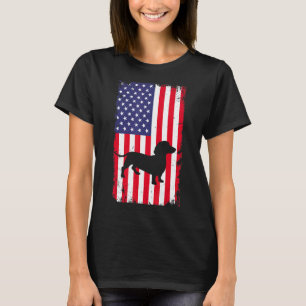 Vintage Dachshund Dog American Flag Patriotic Dog  T-Shirt