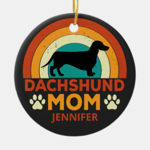 Vintage Dachshund  Dog Mom Sunset Personalized Ceramic Tree Decoration