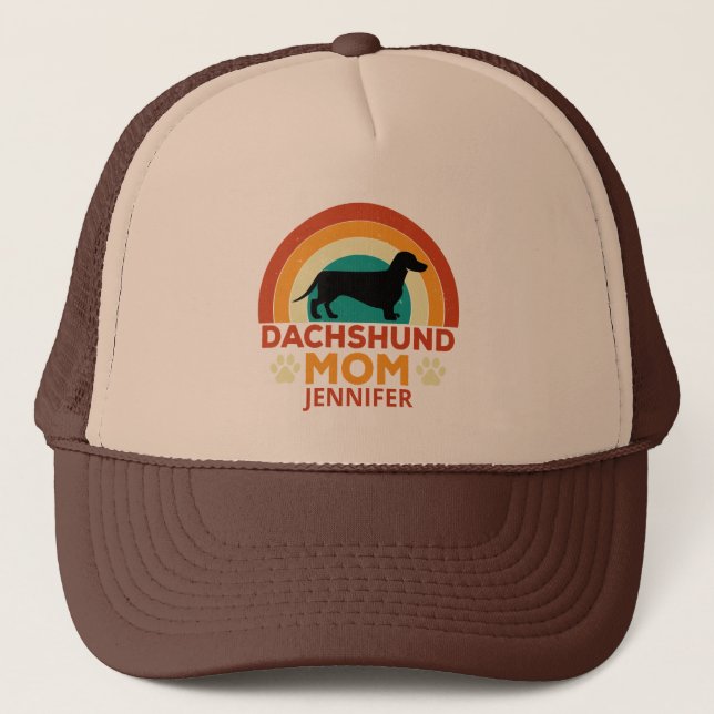 Vintage Dachshund Dog Mum Sunset Personalised Trucker Hat (Front)