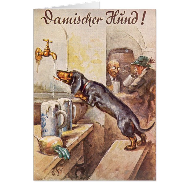 Vintage - Dachshund Drinking German Beer, (Front)