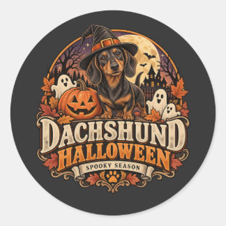 Vintage Dachshund Halloween Classic Round Sticker