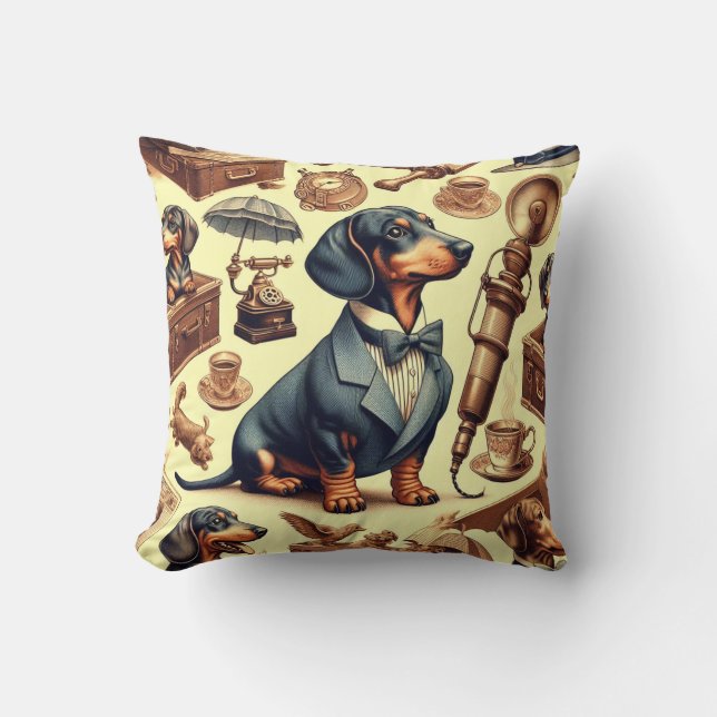 Vintage Dachshund Illustration Cushion (Front)