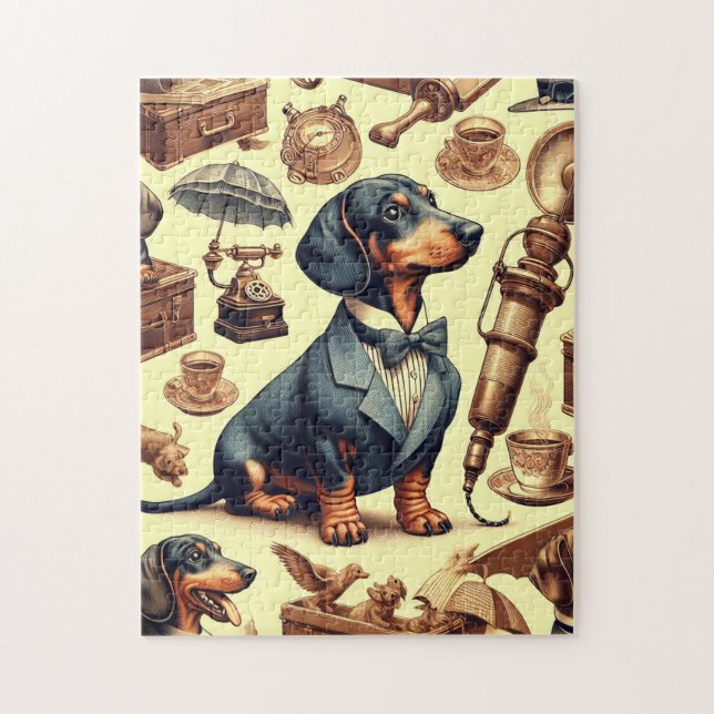 Vintage Dachshund Illustration Jigsaw Puzzle (Vertical)