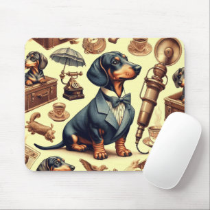 Vintage Dachshund Illustration Mouse Pad