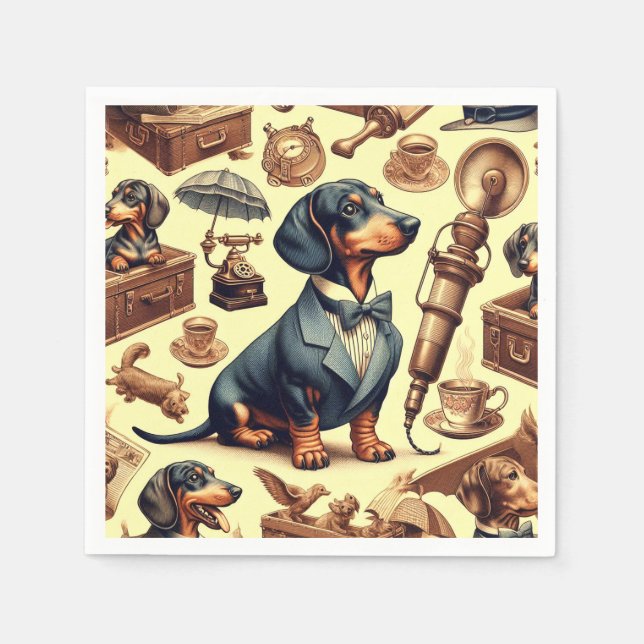 Vintage Dachshund Illustration Napkin (Front)