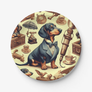 Vintage Dachshund Illustration Paper Plate