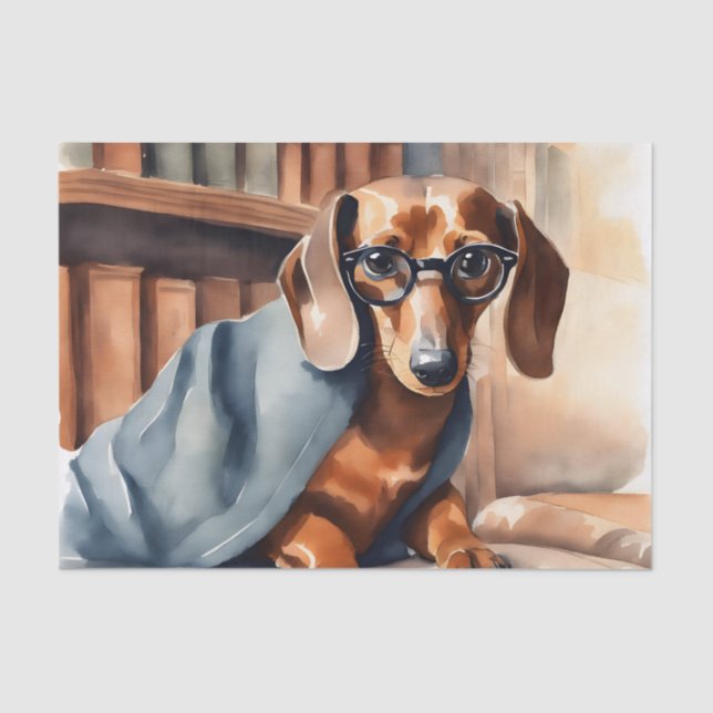 Vintage Dachshund in the Old Library Tissue Paper (Front)