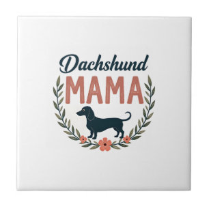 Vintage Dachshund Mama Floral Dog Lover Vector Des Tile