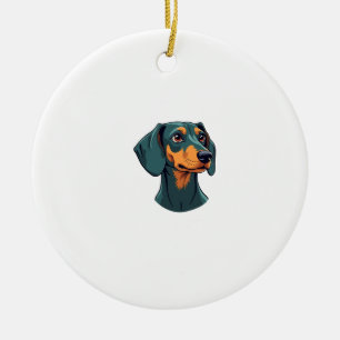 Vintage Dachshund Portrait Art Retro Dog Illustrat Ceramic Tree Decoration
