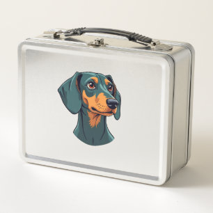 Vintage Dachshund Portrait Art Retro Dog Illustrat Metal Lunch Box