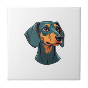 Vintage Dachshund Portrait Art Retro Dog Illustrat Tile