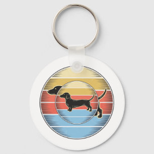 Vintage Dachshund Retro Sunset Dog Shirt Design_1 Key Ring