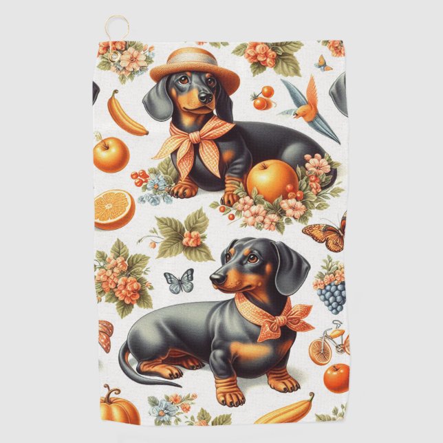 Vintage Dachshund Seamless Golf Towel (Front)