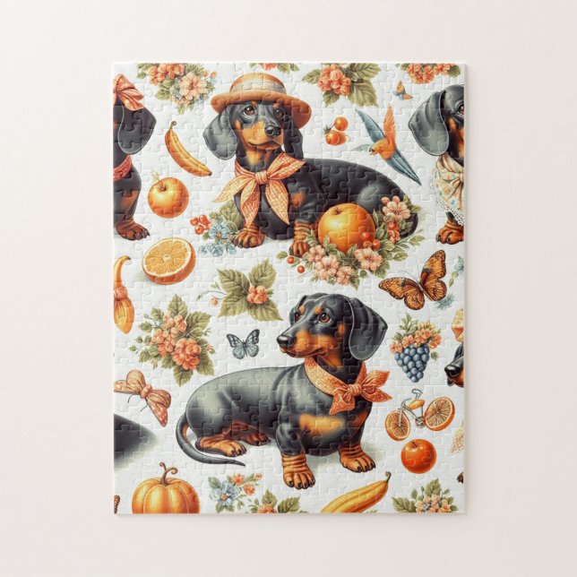 Vintage Dachshund Seamless Jigsaw Puzzle (Vertical)