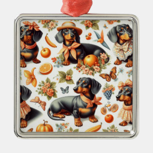 Vintage Dachshund Seamless Metal Tree Decoration