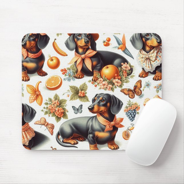 Vintage Dachshund Seamless Mouse Pad (With Mouse)